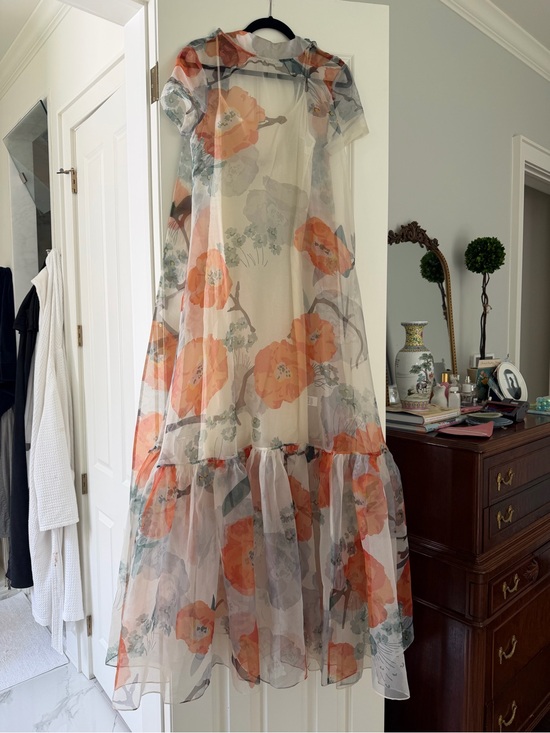 STAUD Dresses & Skirts - STAUD Sheer Floral Maxi Dress in Cream with Orange Blooms, Medium